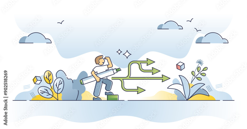 Poster planning backup with possible business risk scenario options outline concept, transparent background