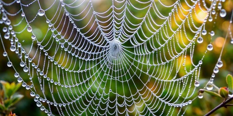 Dew-Covered Spiderweb in the Early Morning, nature , macro , spiderweb , dew