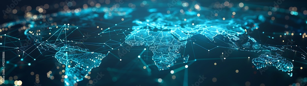 Poster a global map on a digital screen with interconnected data points, representing the importance of sta