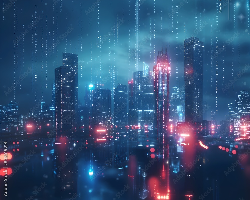 Poster digital twin city skyline with real time data overlay and simulation capabilities