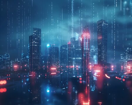 Digital Twin City Skyline with Real Time Data Overlay and Simulation Capabilities