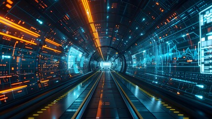 Fototapeta premium Futuristic Transport Hub with Digital Signage and Automated Systems Cyber Background Concept