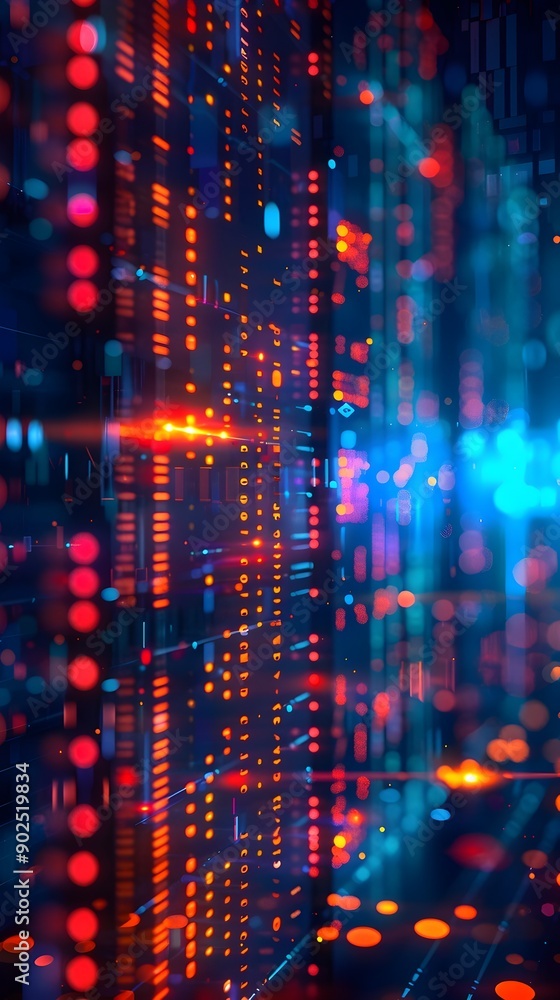 Poster futuristic digital monitoring center with cyber background and data streams