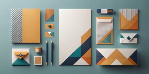 Geometric Branding Mockup Blue, Teal, and Orange Branding Kit Stationery Design , branding , mockup , graphic design , stationery