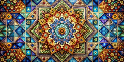 Obraz premium Geometric Mosaic of Light and Color, stained glass, abstract, art, pattern