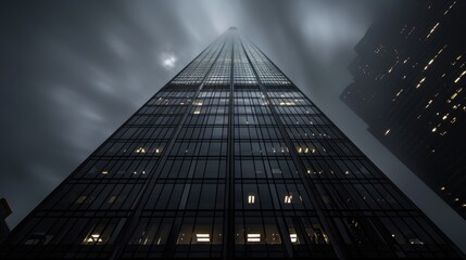 Fototapeta premium Nighttime Cityscape with Illuminated Buildings and Skyline