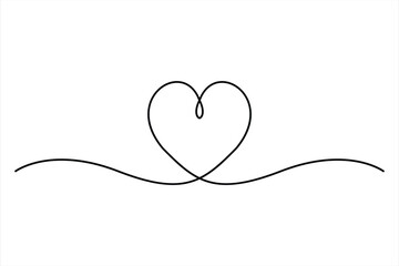 Heart continuous one line art drawing color shape Love sign outline Vector illustration