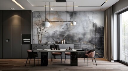 Modern Dining Room Interior Design With Abstract Wall Art