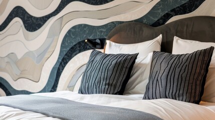 Modern Bedroom With Textured Wall And Grey Pillows