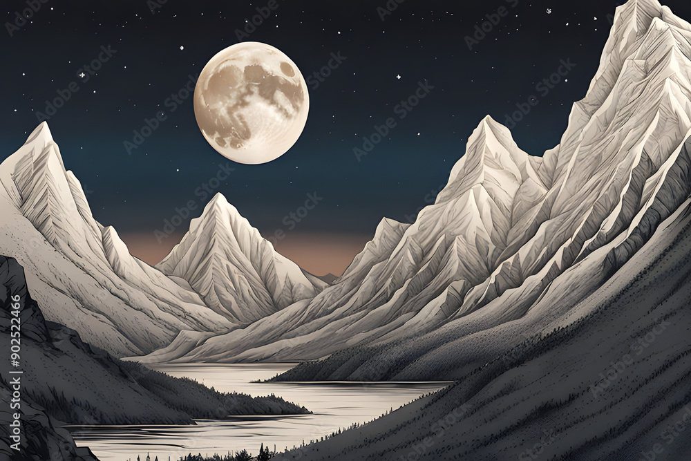 Canvas Prints moon over the mountains