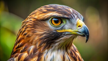 Naklejka premium Hawk Portrait Close-Up of a Sharp-Eyed Bird of Prey, bird, wild, nature, avian
