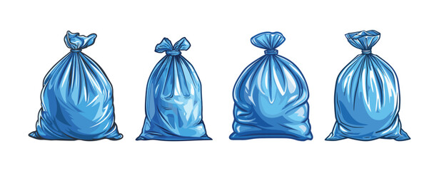 collection of Illustration of blue crackle bags isolated on white ,generative ai