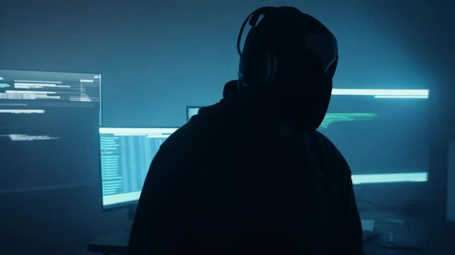 dangerous hacker with a white mask concealing his identity