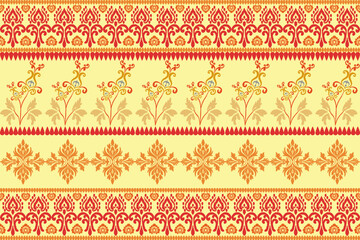 Floral background, geometric oriental seamless pattern, traditional orange, yellow design for background, carpet, wallpaper, clothing, wrapping, batik, fabric, Vector embroidery pattern