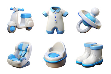 baby apparel set collection icon soft blue color in plastic 3d style