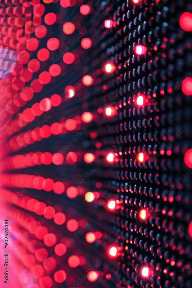 Poster a close-up of a wall with hundreds of red lights, great for use in technology or energy related conc