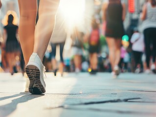Fototapeta premium People walking in a shopping street, busy people, blurry background