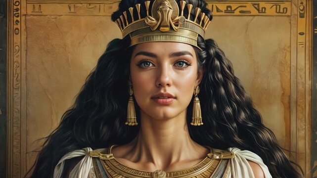 Portrait of a beautiful woman princess in traditional Egyptian clothing in an ancient Egyptian temple. Cleopatra or Nefertiti Queen of Egypt.