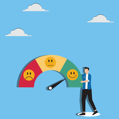 Performance evaluation, employee rating assessment, appraisal review or high potential employee, staff achievement, excellent job candidate concept, happy businessman on high performance gauge