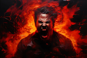 Abstract art piece using stark contrasts to depict fury with oil paints