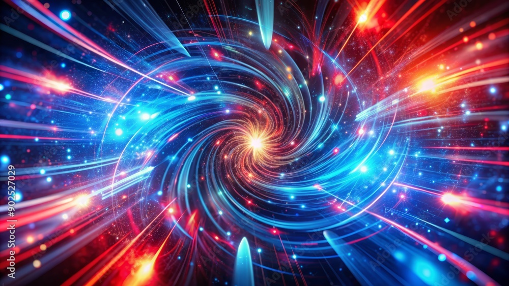 Poster vibrant red and blue lights swirl in abstract motion, creating a mesmerizing futuristic background w