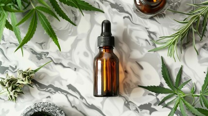 Fototapeta premium Cannabis extract oil in a small bottle, Generative AI,
