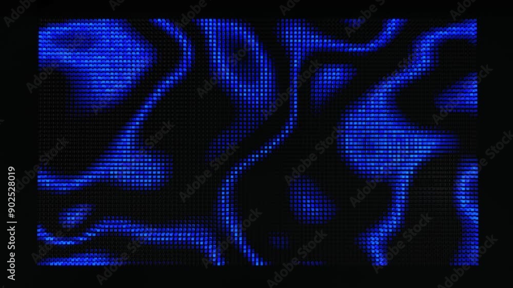 Poster waves runs across pixels. 3d abstract looped background modern performance, lot of gray blocks form 