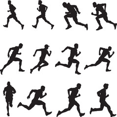 Silhouette vector of runners, boys in different running positions