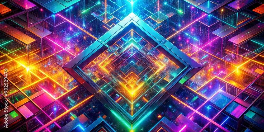 Aufkleber vibrant neon-lit abstract background featuring colorful squares and triangles in mesmerizing fractal