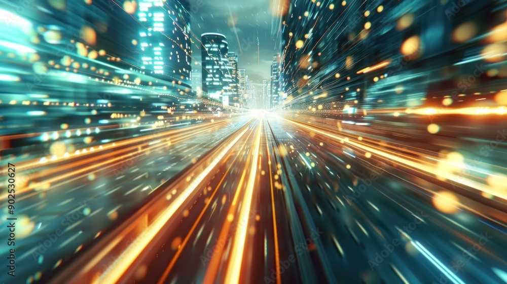 Poster 3d rendering view of highway in city high speed motion blur. ai generated image