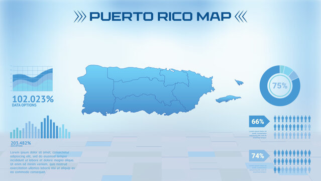 Blue Puerto Rico Map with States, Political Puerto Rico infographic map vector illustration
