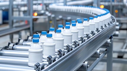 Obraz premium Close-up of conveyor belt with products in an industrial arena, smooth operation, more clarity with clear light and sharp focus, high detailed