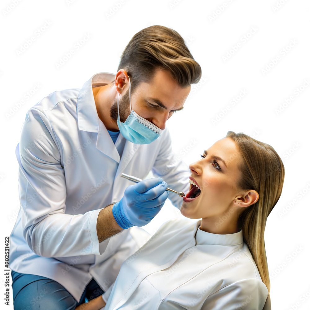 Wall mural dentist examining a patient's teeth