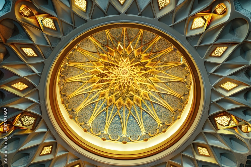Poster a circular window with a shiny gold star inside, perfect for various designs and illustrations
