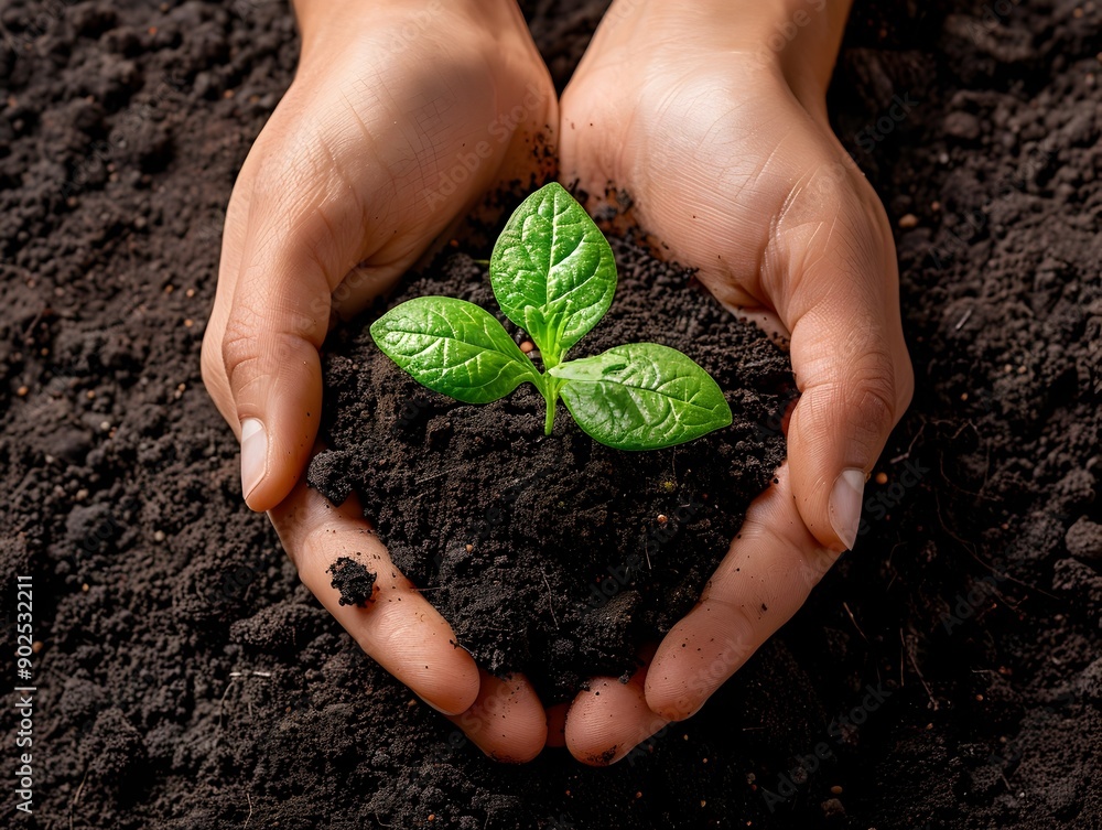 Sticker Hands Holding Sprouting Plant Symbolizing Growth and New Beginnings