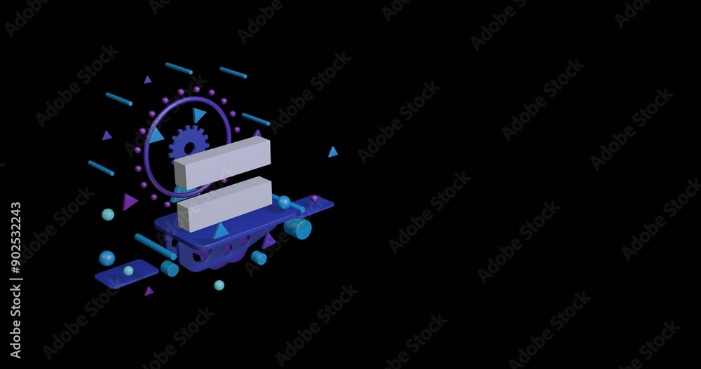 Poster white equals symbol on a pedestal of abstract geometric shapes floating in the air. abstract concept