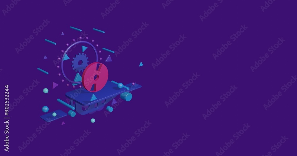 Poster pink cd symbol on a pedestal of abstract geometric shapes floating in the air. abstract concept art 