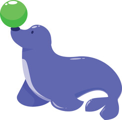 Cartoon seal balancing a green ball on its nose