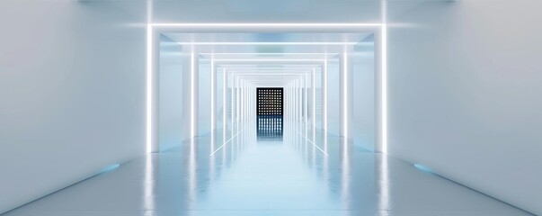 Fototapeta premium Advanced room, 3D holograms, sleek modern backdrop, technology interior