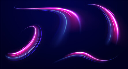 Big data traffic visualization, dynamic high speed data streaming traffic. Vector glitter light fire flare trace. Speed of light in galaxy. Neon light, electric light, light effect png.