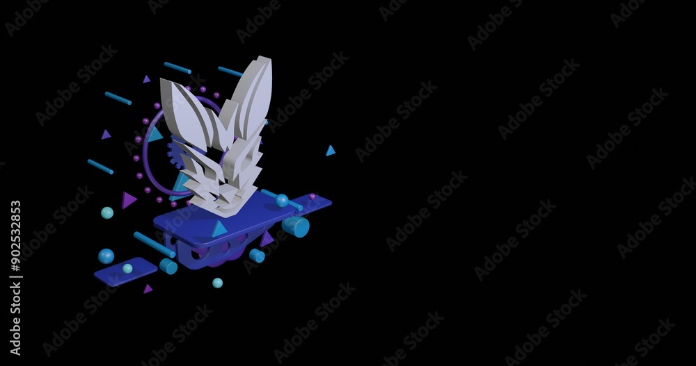 Aufkleber white hare's head symbol on a pedestal of abstract geometric shapes floating in the air. abstract co