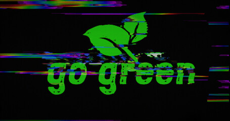 Go green ecology symbol modern glitch concept 3d illustration