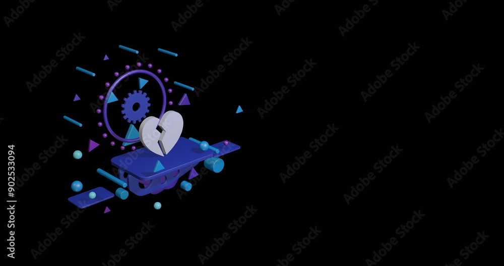 Aufkleber white broken heart symbol on a pedestal of abstract geometric shapes floating in the air. abstract c