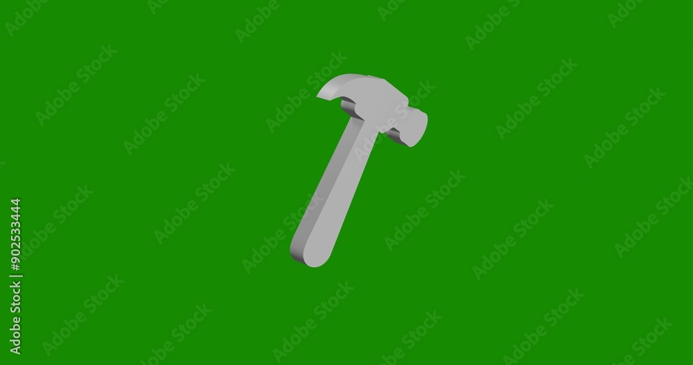 Poster isolated realistic white hammer symbol front view with shadow. 3d illustration on green chroma key b