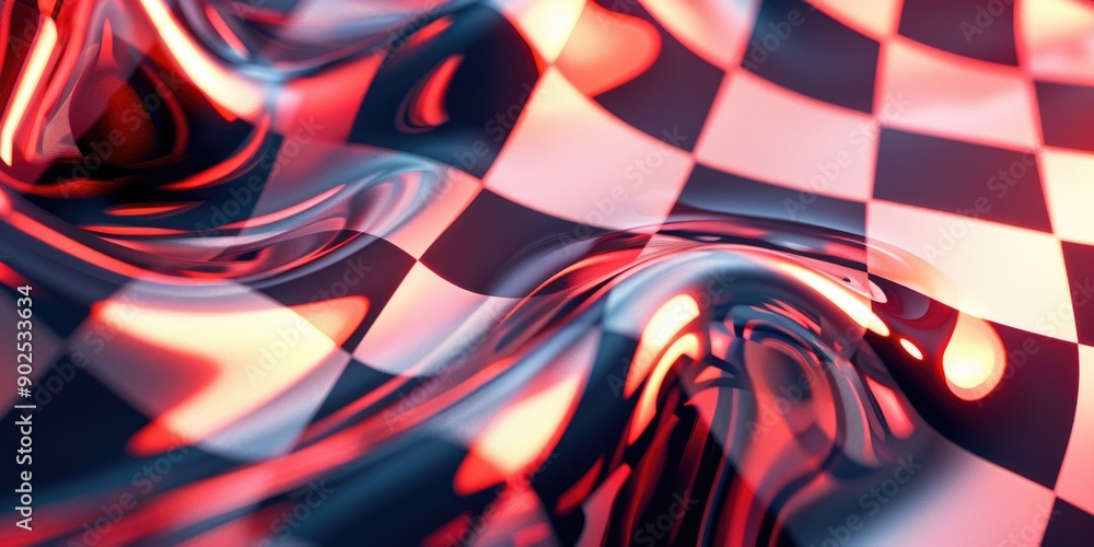 Poster a close-up shot of a red and black checkered cloth with intricate design