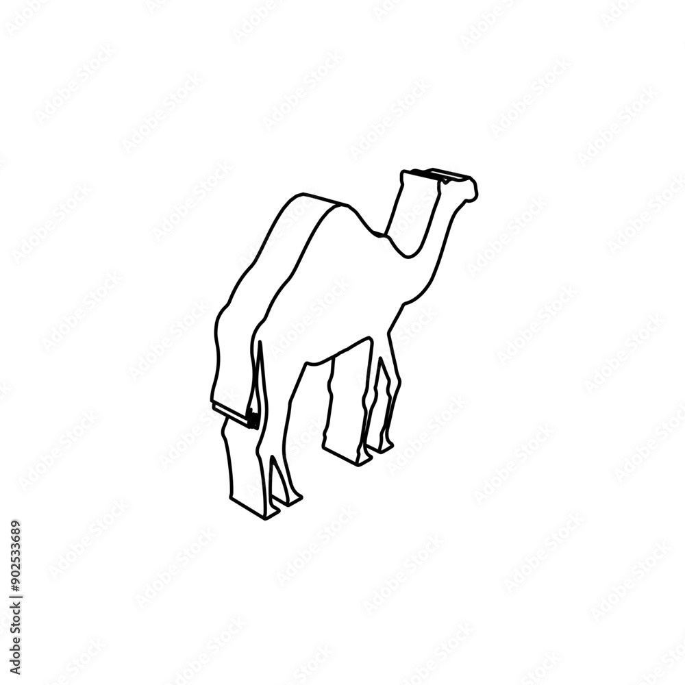 Poster the outline of a large camel symbol is made with black lines. 3d view of the object in perspective. 