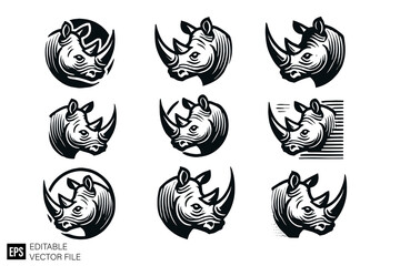 Rhino black and white silhouette graphic clip art vector design