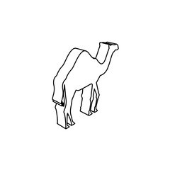 The outline of a large camel symbol is made with black lines. 3D view of the object in perspective. Vector illustration on white background