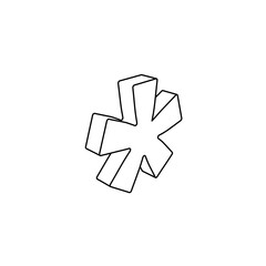 The outline of a large multiply symbol is made with black lines. 3D view of the object in perspective. Vector illustration on white background