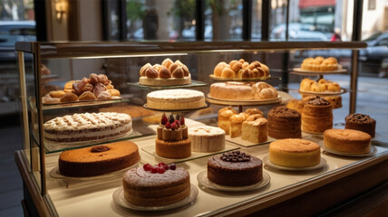 The bakery is in a glass cabinet.